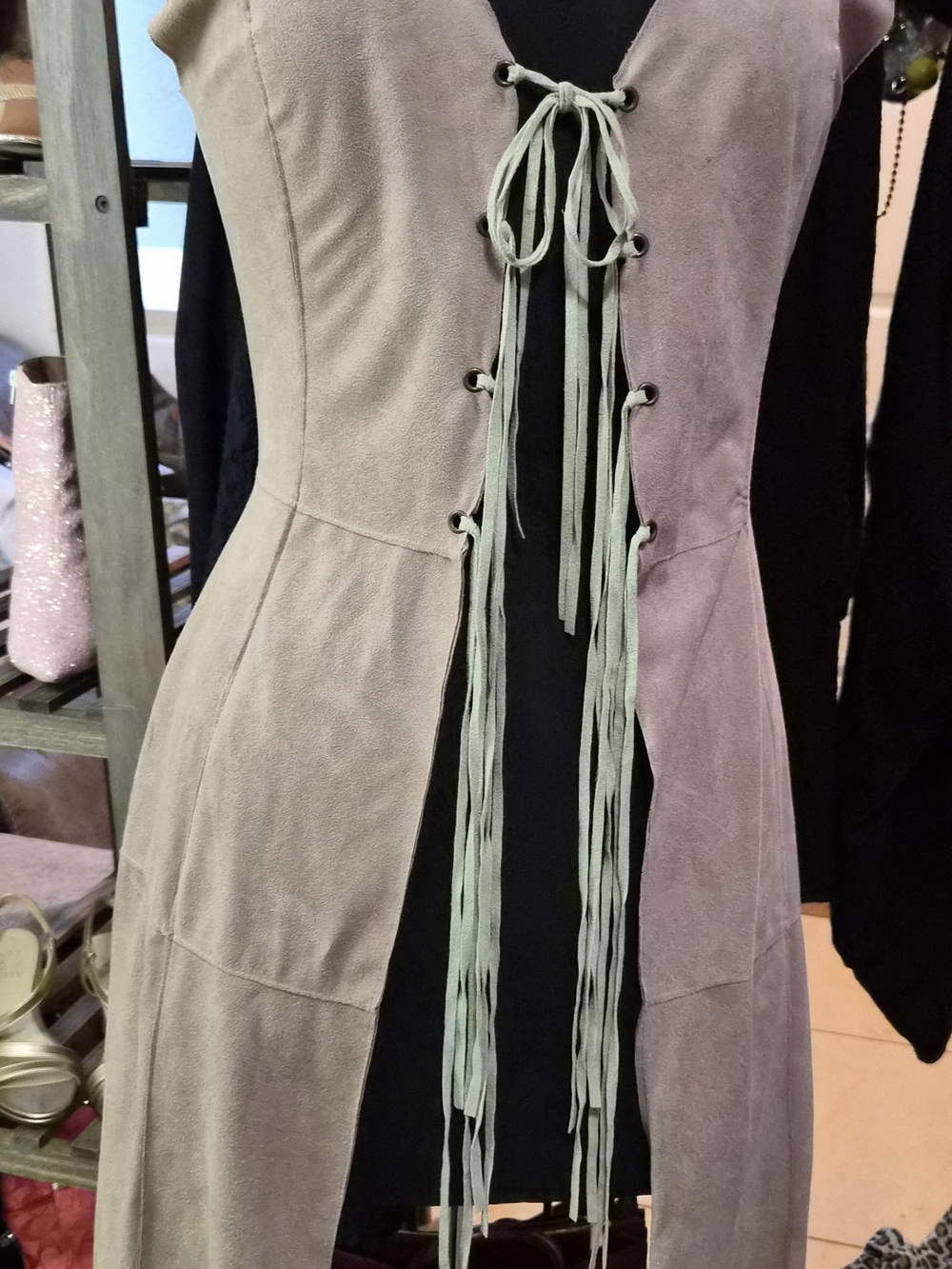 Forever 21 Mauve Suede-Look Vest w/ Fringe Lace-Up Front,